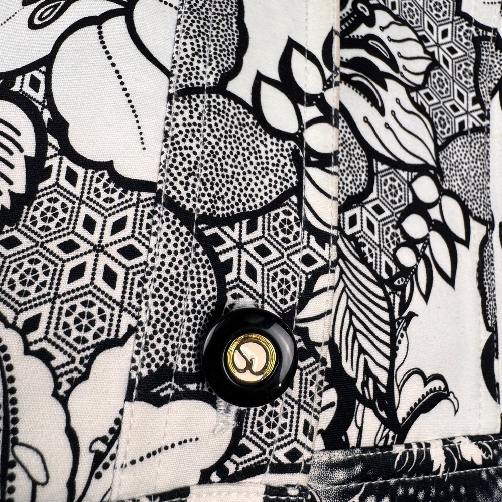 St John Sport Jacket Womens Medium Black White Floral Button Up Cotton Stretch - Picture 6 of 13